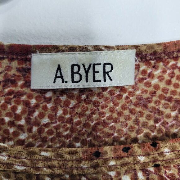 Vintage 90s y2k A Byer brown tan semi sheer ruffle sleeve rustic going out top - Picture 4 of 6